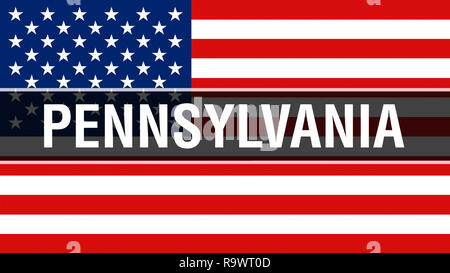 Stato della Pennsylvania su una bandiera degli Stati Uniti di sfondo, rendering 3D. Stati Uniti d'America bandiera sventolare nel vento. Fiera bandiera americana sventolare, noi Pennsylvan Foto Stock
