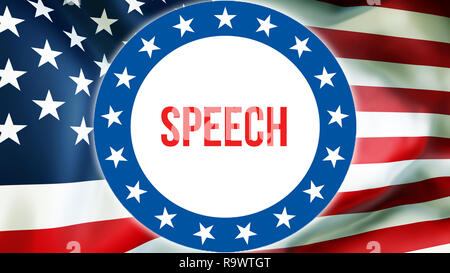 Elezione del parlato su un sfondo USA, rendering 3D. Stati Uniti d'America bandiera sventolare nel vento. Voto, libertà democrazia, concetto di parlato. Noi Pre Foto Stock