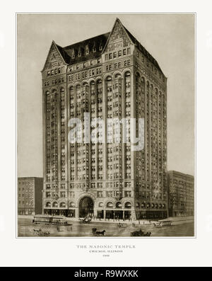 Il tempio massonico, Chicago, Illinois, Stati Uniti, antichi fotografia americana, 1893 Foto Stock