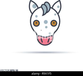 Carino cavallo contorno viso icona vettore con il colore di riempimento. Divertente illustrazione degli animali. Illustrazione Vettoriale