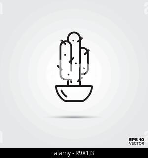 Vasi di cactus line icona illustrazione vettoriale. Home decorazione d'interni e simbolo. Illustrazione Vettoriale