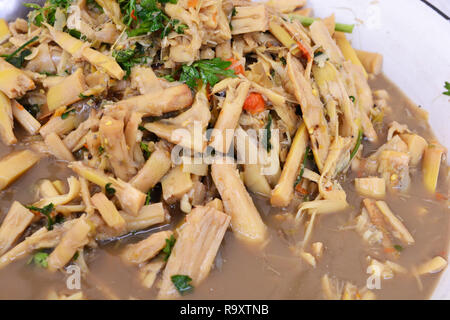 Thai zuppa piccante con germogli di bambù e le erbe aromatiche Foto Stock