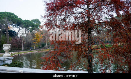 Piscina di acqua, El Retiro Park di notte, Madrid, Spagna Foto Stock