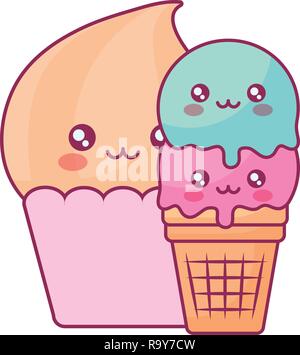 Carino gelati kawaii caratteri illustrazione vettoriale design Illustrazione Vettoriale