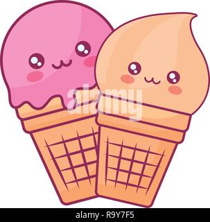 Carino gelati kawaii caratteri illustrazione vettoriale design Illustrazione Vettoriale