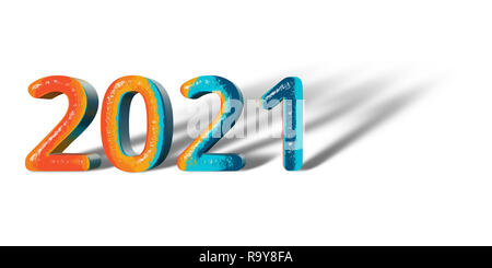 3D Numero Anno 2021 gioiosa speranza e colori di sfondo bianco Foto Stock