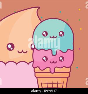 Carino gelati kawaii caratteri illustrazione vettoriale design Illustrazione Vettoriale