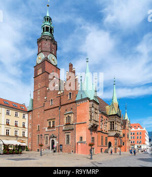 Il Municipio della Città Vecchia (Stary Ratusz), la piazza del mercato (Rynek abbiamo Wrocławiu), Wroclaw, Slesia, Polonia Foto Stock