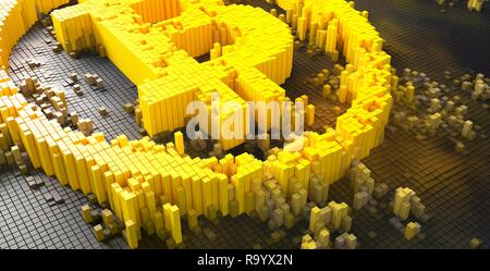 3D rendering di piccole piastrine dorate formando un simbolo bitcoin Foto Stock