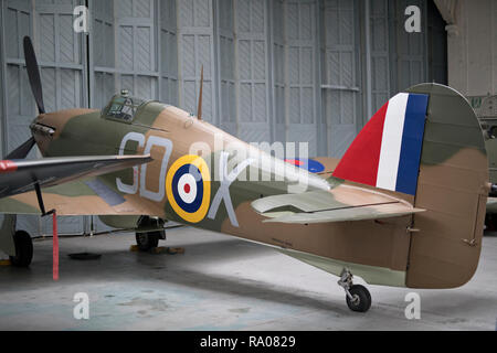 Hawker Hurricane in mostra presso il Museo Imperiale della Guerra,Duxford, Cambridgeshire, Regno Unito Foto Stock