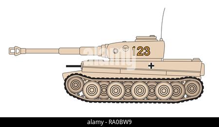 Disegno della linea di una guerra mondiale 2 pesanti Tiger tedesco serbatoio di tipo Illustrazione Vettoriale