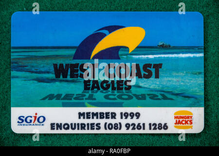 West Coast Eagles Football Club membership card per l'anno 1999. Foto Stock