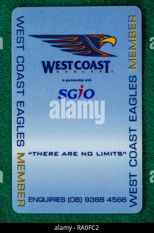 West Coast Eagles Football Club membership card per l'anno 2001. Foto Stock