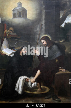 Sant'Agostino lavando i piedi di Cristo / San Agustin lavando los pies un Cristo dall'artista Bartolome Esteban Murillo 1617-1682 Foto Stock