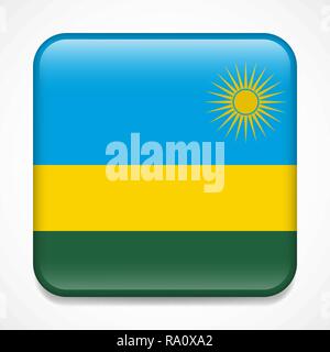 Bandiera del Ruanda. Piazza badge lucida Illustrazione Vettoriale