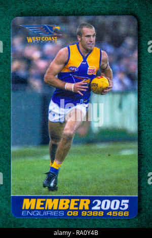 West Coast Eagles Football Club membership card per l'anno 2001. Foto Stock