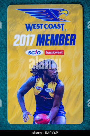 West Coast Eagles Football Club membership card per l'anno 2001. Foto Stock