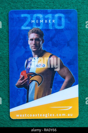 West Coast Eagles Football Club membership card per l'anno 2010. Foto Stock
