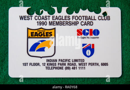 West Coast Eagles Football Club membership card per l'anno 1990. Foto Stock