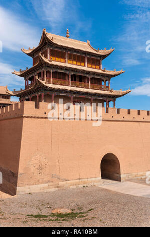 Dettaglio di una torre della Jiayuguan fort nei pressi della città di Jiayuguan nella provincia di Gansu, Cina Foto Stock