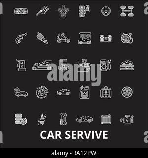 Auto di servizio della linea modificabile vettore icone impostato su sfondo nero. Auto di servizio profilo bianco illustrazioni, segni, simboli Illustrazione Vettoriale