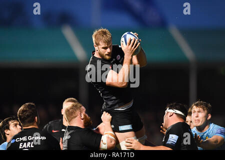 Londra, Regno Unito. 29 Dic, 2018. George Kruis dei Saraceni durante la Premiership Gallagher Rugby Round 11 match tra Saraceni e Worcester Warriors al Parco di Allianz il Sabato, 29 dicembre 2018. Londra Inghilterra. (Solo uso editoriale, è richiesta una licenza per uso commerciale. Nessun uso in scommesse, giochi o un singolo giocatore/club/league pubblicazioni.) Credito: Taka G Wu/Alamy News Credito: Taka Wu/Alamy Live News Foto Stock