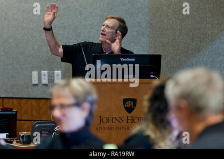 Laurel, Maryland, USA, 29 dicembre, 2018: la Johns Hopkins University Applied Physics Laboratory (APL) Missione Operations Center e Scienza Centro operazioni per preparare il suo spazio interplanetario sonda nuovi orizzonti volo di un Kuiper Belt object ultima Thule. Nuovi Orizzonti è programmato per arrivare a ultima Thule su 05:33 UTC, 1st, Gennaio 2019. Credito: B Christopher/Alamy Live News Foto Stock