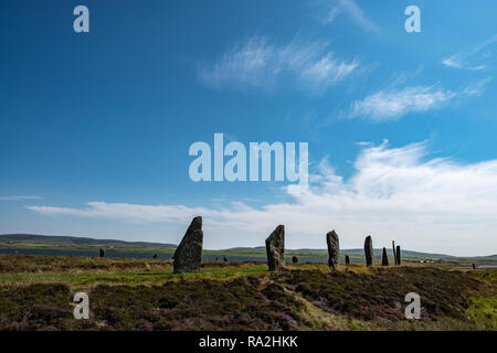 L'anello di Brodgar, un monumento del Neolitico e parte delle Isole Orcadi Neolitiche Sito Patrimonio Mondiale nell'Orkney Islands of Scotland Foto Stock