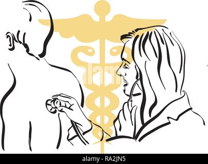 Illustrazione di un medico durante la visita di un paziente Illustrazione Vettoriale