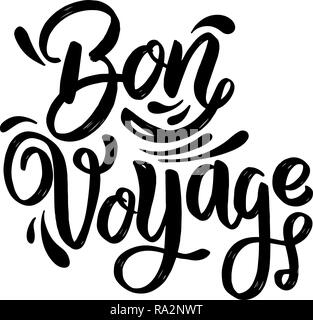 Bon Voyage. lettering una frase su sfondo bianco. Elemento di design per poster, scheda, banner. Illustrazione Vettoriale Illustrazione Vettoriale