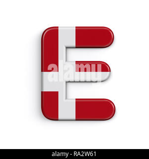 Danimarca Lettera E - grande 3d bandiera danese font isolati su sfondo bianco. Questo alfabeto è la soluzione ideale per creative illustrazioni correlate ma non limitato Foto Stock