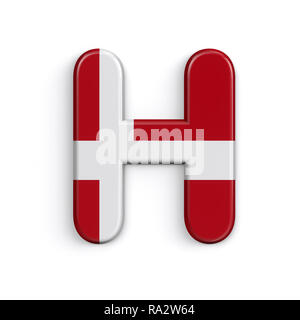 Danimarca Lettera H - 3d di grandi dimensioni bandiera danese font isolati su sfondo bianco. Questo alfabeto è la soluzione ideale per creative illustrazioni correlate ma non limitato Foto Stock