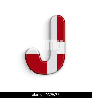 Danimarca Lettera J - grande 3d bandiera danese font isolati su sfondo bianco. Questo alfabeto è la soluzione ideale per creative illustrazioni correlate ma non limitato Foto Stock