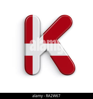 Danimarca lettera K - grande 3d bandiera danese font isolati su sfondo bianco. Questo alfabeto è la soluzione ideale per creative illustrazioni correlate ma non limitato Foto Stock