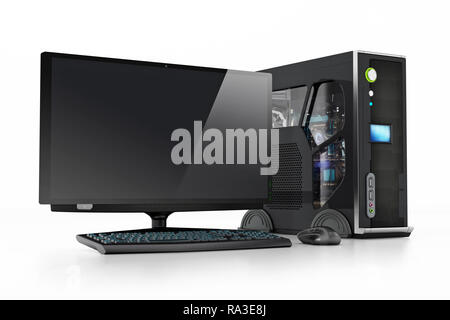 PC moderno caso isolato su sfondo bianco. 3D'illustrazione. Foto Stock