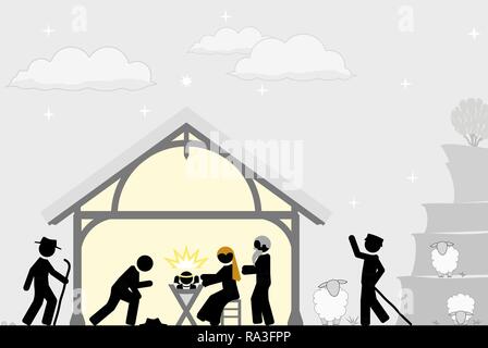 Nascita di Cristo nei pressi della città di Betlemme Illustrazione Vettoriale