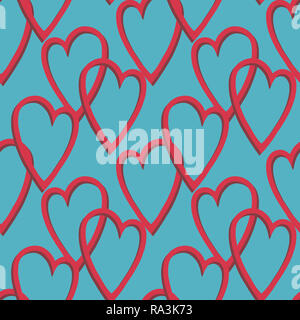 Illustrazione grafica seamless pattern con cuori rosa su sfondo blu Foto Stock
