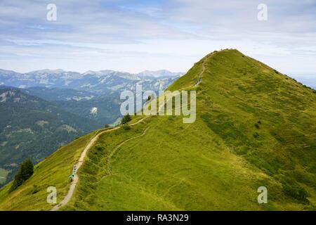 Sentiero escursionistico al vertice, Grundkopf 1949m, vista dalla stazione di montagna, Kanzelwand Allgäuer Alpi, Kleinwalsertal Foto Stock