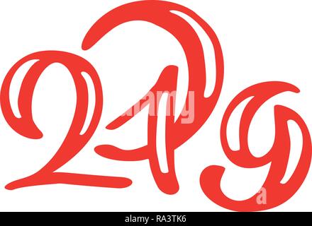 Vettore Handwritting calligraphy testo 2019. disegnati a mano nuovo anno e di Natale scritte numero 2019. Illustrazione per biglietto di auguri, invito tag ferie Illustrazione Vettoriale