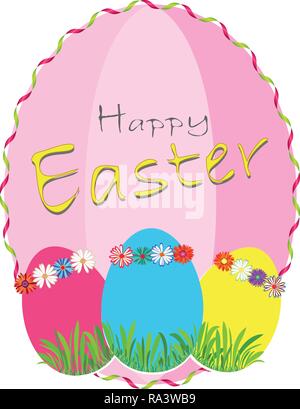 Banner di pasqua modello di sfondo con belle colorate Uova di primavera. Illustrazione Vettoriale. Illustrazione Vettoriale