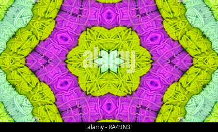 Abstract colorato disegno simmetrico ornamentale decorativo movimento Caleidoscopio cerchio geometrico e forme a stella Foto Stock