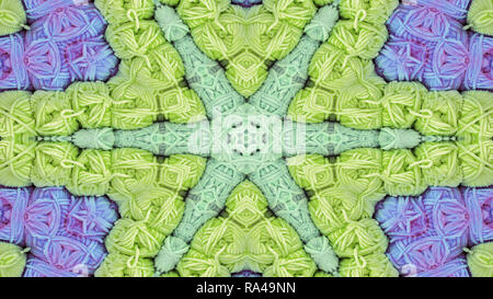 Abstract colorato disegno simmetrico ornamentale decorativo movimento Caleidoscopio cerchio geometrico e forme a stella Foto Stock