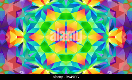 Abstract colorato disegno simmetrico ornamentale decorativo movimento Caleidoscopio cerchio geometrico e forme a stella Foto Stock