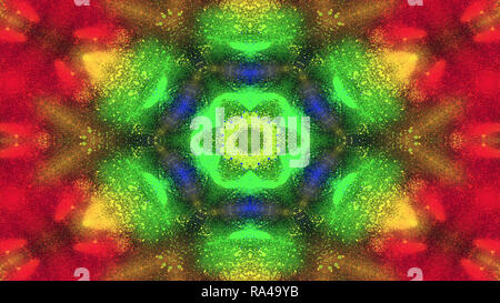 Abstract colorato disegno simmetrico ornamentale decorativo movimento Caleidoscopio cerchio geometrico e forme a stella Foto Stock