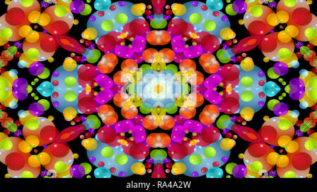 Abstract colorato disegno simmetrico ornamentale decorativo movimento Caleidoscopio cerchio geometrico e forme a stella Foto Stock