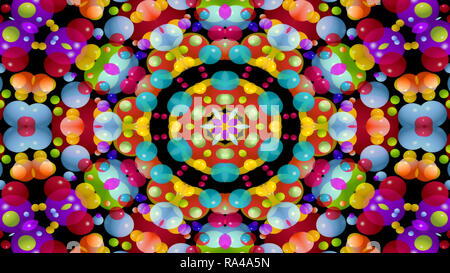 Abstract colorato disegno simmetrico ornamentale decorativo movimento Caleidoscopio cerchio geometrico e forme a stella Foto Stock