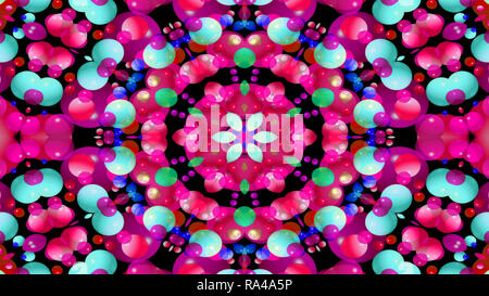 Abstract colorato disegno simmetrico ornamentale decorativo movimento Caleidoscopio cerchio geometrico e forme a stella Foto Stock