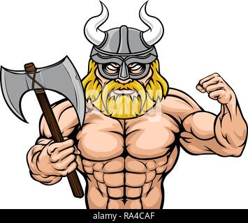 Viking Cartoon mascotte sportive Illustrazione Vettoriale