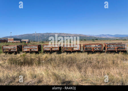 Montenegro - usurate carri, utilizzati in passato per il trasporto del sale, abbandonata nel Parco Naturale di Solana Ulcinj (Ulcinj Saltern) Foto Stock