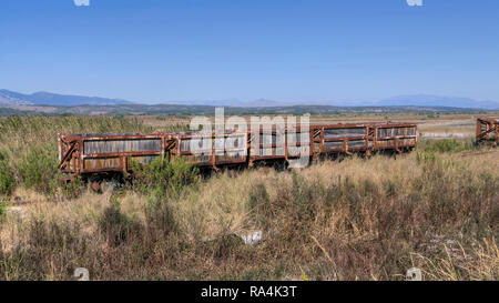 Montenegro - usurate carri, utilizzati in passato per il trasporto del sale, abbandonata nel Parco Naturale di Solana Ulcinj (Ulcinj Saltern) Foto Stock